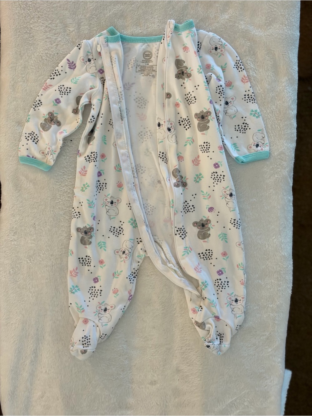 wonder nation White Footed One-Piece with Mint Trim and Koala & Floral Print